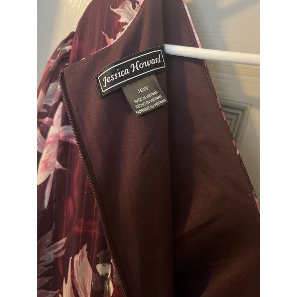 NWT Jessica Howard Burgundy Pink Floral Maxi Dress‎ 16W, WeddingElegant MSRP$169 - Picture 7 of 12